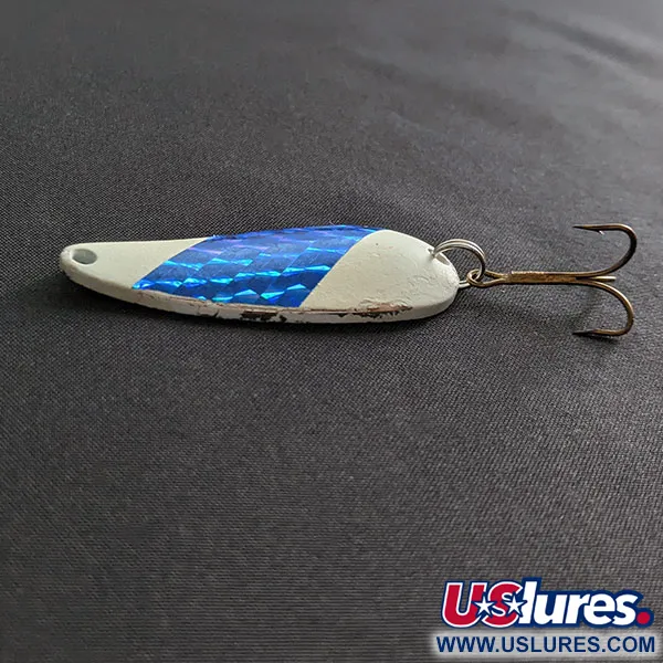 Vintage Worth Chippewa Steel Spoon UV, 3/5oz white/bluish fishing spoon #19486