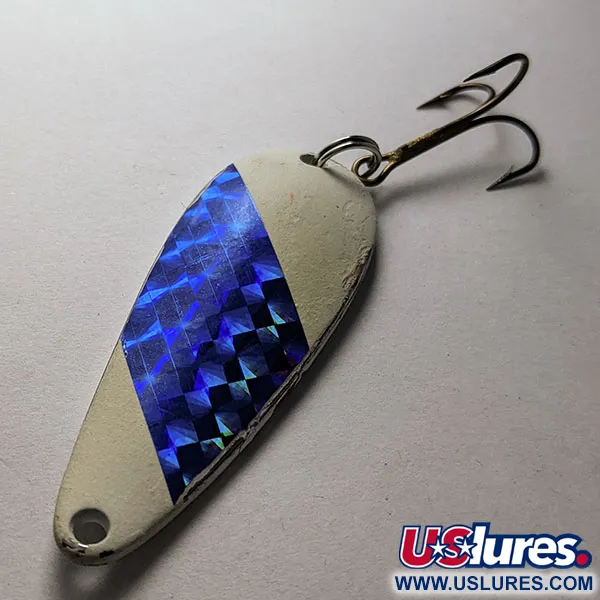 Vintage Worth Chippewa Steel Spoon UV, 3/5oz white/bluish fishing spoon #19486