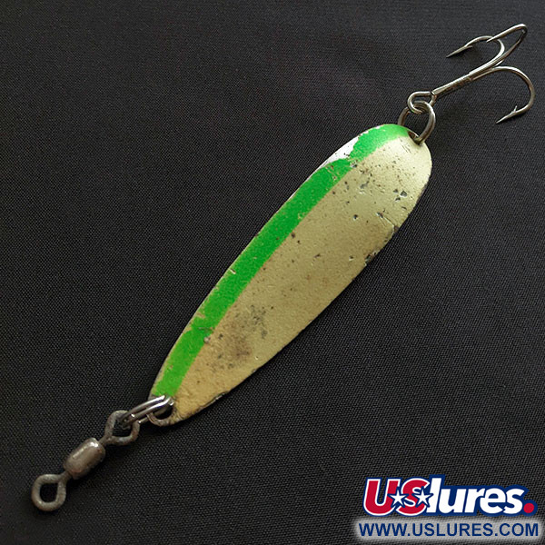 Vintage  Luhr Jensen Krocodile #5 Glow, 1oz nickel/white/green Glow - glows in the dark.​ fishing spoon #19488