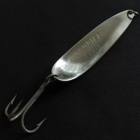 Vintage Luhr Jensen Krocodile #5, 1oz nickel/white/brown Glow - glows in the dark.​ fishing spoon #19489