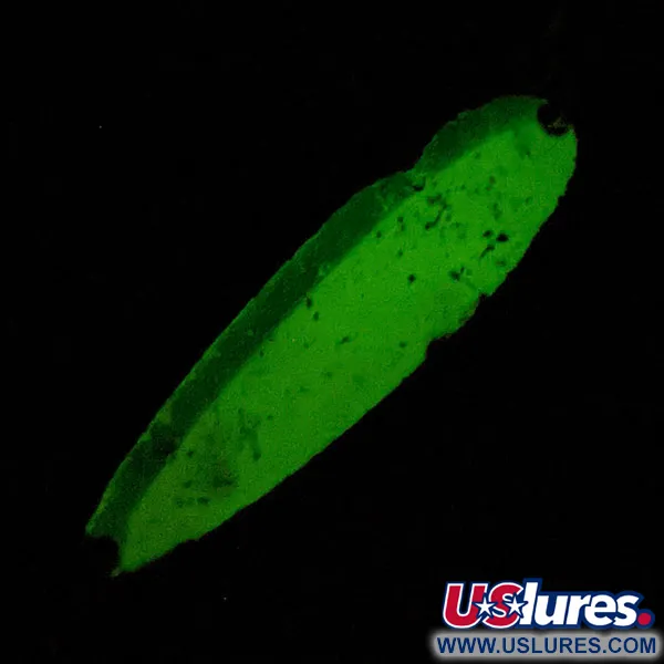 Vintage Luhr Jensen Krocodile #5, 1oz nickel/white/brown Glow - glows in the dark.​ fishing spoon #19489