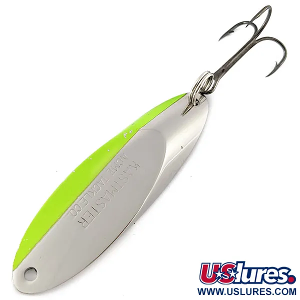 Vintage Acme Kastmaster, 1oz nickel/green fishing spoon #19503