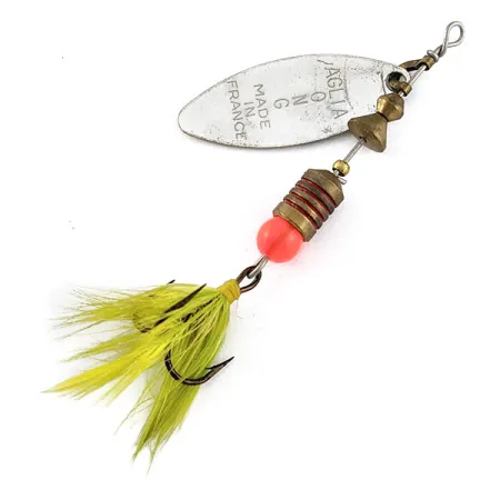 Vintage Mepps Aglia Long 2  Lightnin Mouche, 3/16oz silver/green spinning lure #19515