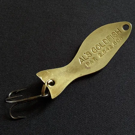 Vintage Al's gold fish, 1/4oz brass fishing spoon #19521