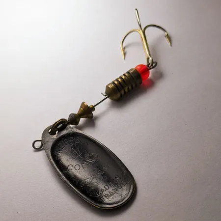 Vintage Mepps Black Fury 4, 1/3oz black/yellow spinning lure #19551