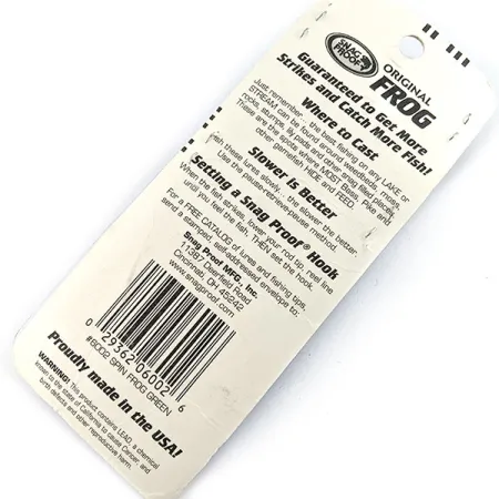 Snag Proof Original Frog, 1/4oz spin frog green fishing lure #19556