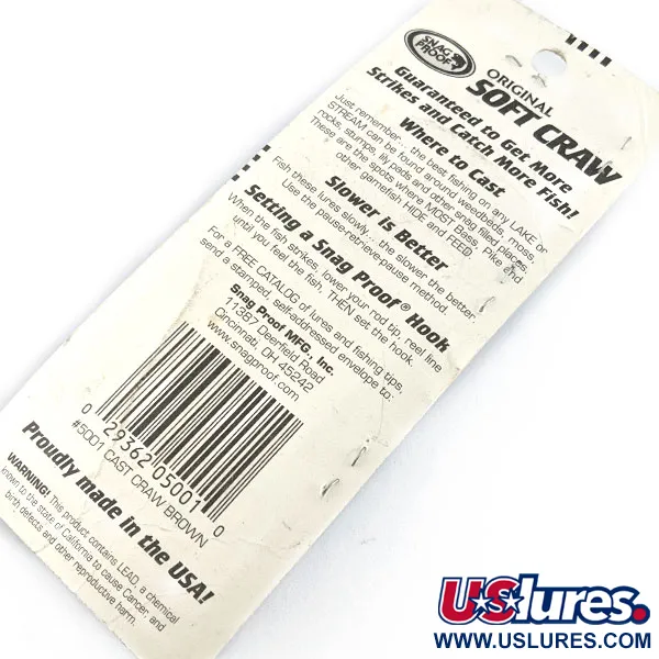 Vintage Snag Proof Original Soft Frog, 1/4oz cast craw brown fishing lure #19557