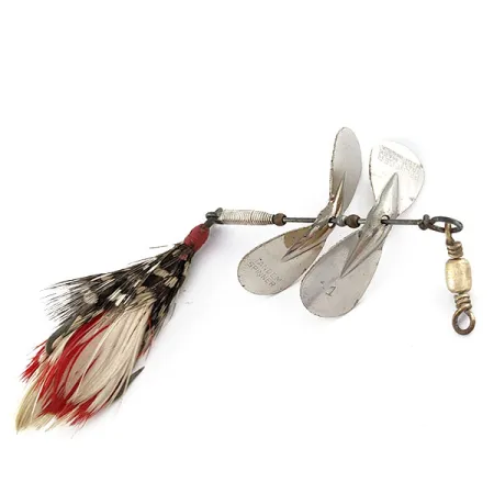 Vintage Pflueger Tandem Spinner, 1/3oz nickel/red spinning lure #19559