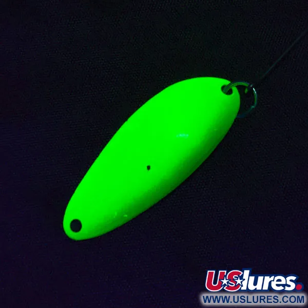 Vintage Seneca Flutter Cleo (Hula Girl), 1/8oz nickel/yellow/green UV fishing spoon #19566