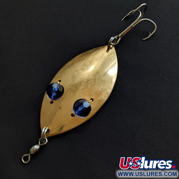 Vintage  Hofschneider Red Eye Wiggler, 1oz brass/blue eyes fishing spoon #19567