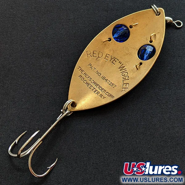 Vintage  Hofschneider Red Eye Wiggler, 1oz brass/blue eyes fishing spoon #19567