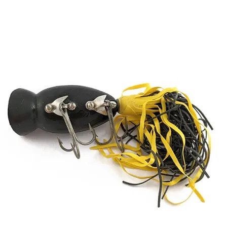 Vintage Fred Arbogast Hula Popper, 1/3oz black fishing lure #19603