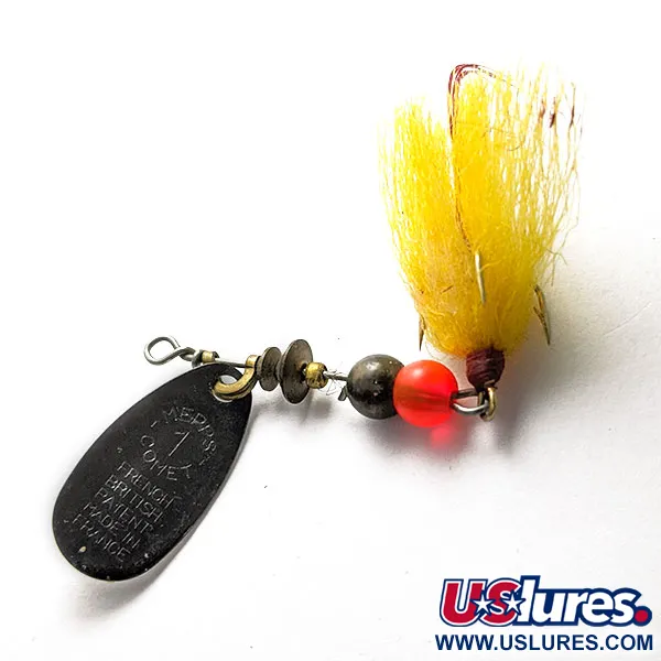 Vintage   Mepps Black Fury 1 Dressed, 1/8oz black/yellow spinning lure #19710