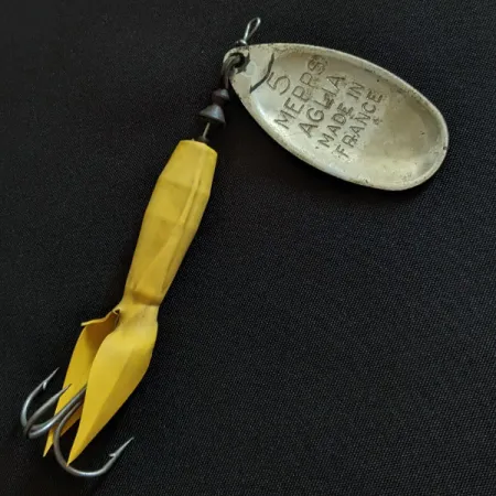 Vintage Mepps Aglia 5 Flying C, 3/4oz nickel/blue spinning lure #19741