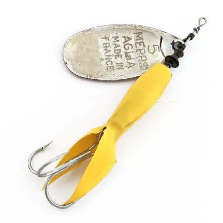 Vintage Mepps Aglia 5 Flying C, 3/4oz nickel/blue spinning lure #19741