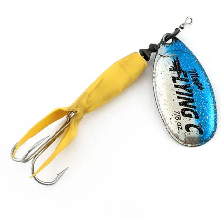 Vintage Mepps Aglia 5 Flying C, 3/4oz nickel/blue spinning lure #19741