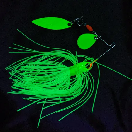 Vintage Booyah Tandem Colorado Willow Spinnerbait, 1/3oz chartreuse UV spinning lure #19746
