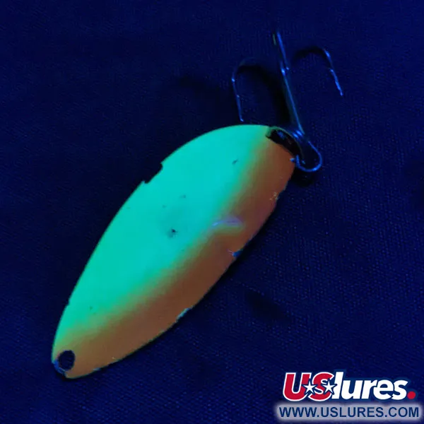 Vintage Seneca Little Cleo (Hula Girl) UV, 1/2oz nickel/orange/yellow UV fishing spoon #19786