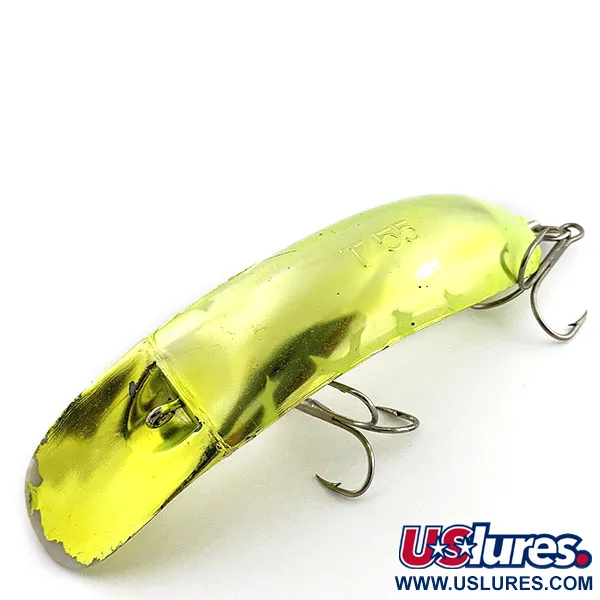 Vintage Yakima Bait FlatFish T55, 1oz сhartreuse UV fishing lure #19794