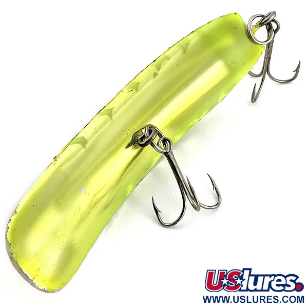 Vintage Yakima Bait FlatFish T55, 1oz сhartreuse UV fishing lure #19794