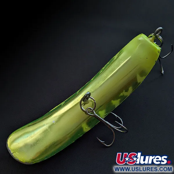 Vintage Yakima Bait FlatFish T55, 1oz сhartreuse UV fishing lure #19794