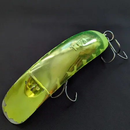Vintage Yakima Bait FlatFish T55, 1oz сhartreuse UV fishing lure #19794
