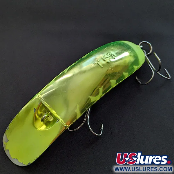 Vintage Yakima Bait FlatFish T55, 1oz сhartreuse UV fishing lure #19794
