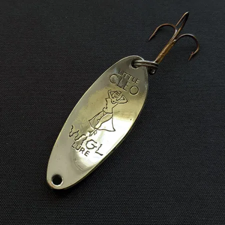 Vintage Seneca Little Cleo (Hula Girl) UV, 1/3oz nickel/yellow/blue/green UV fishing spoon #19799