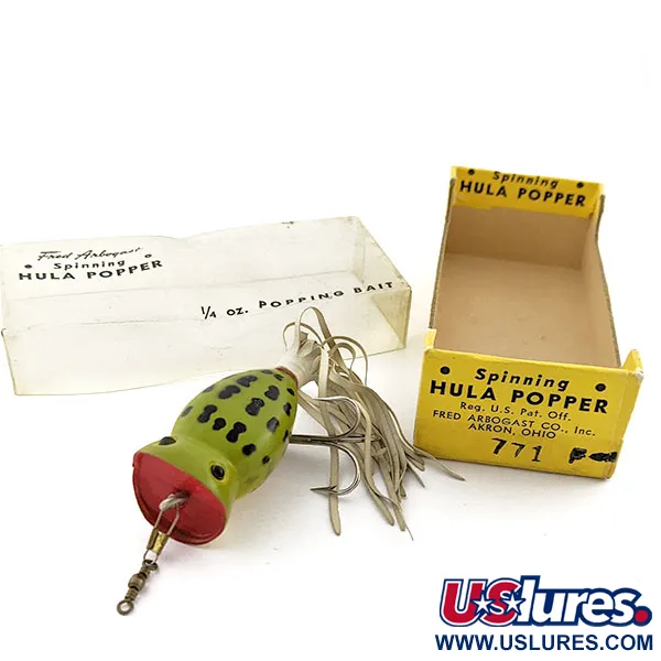  Vintage Fred Arbogast Hula Poppers Leopard Frog  (1960s), 1/4oz Leopard Frog  fishing lure #19804