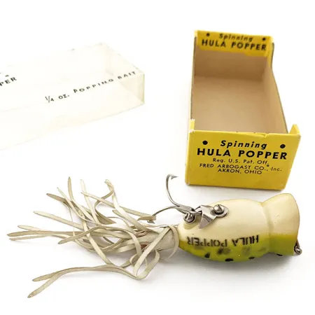 Vintage Fred Arbogast Hula Poppers Leopard Frog  (1960s), 1/4oz Leopard Frog  fishing lure #19804