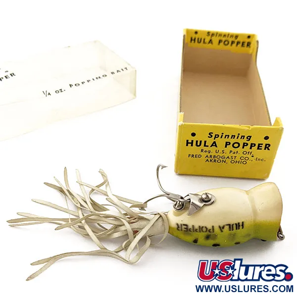   Vintage Fred Arbogast Hula Poppers Leopard Frog  (1960s), 1/4oz Leopard Frog  fishing lure #19804