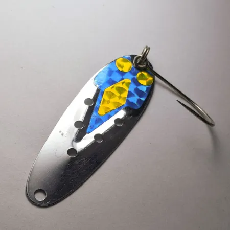 Vintage Heddon Sculpin, 3/16oz nickel/blue/yellow fishing spoon #19828
