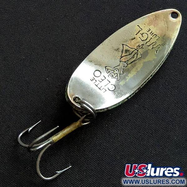 Vintage Seneca Little Cleo (Hula Girl) UV, 3/5oz nickel/yellow/green UV fishing spoon #19889