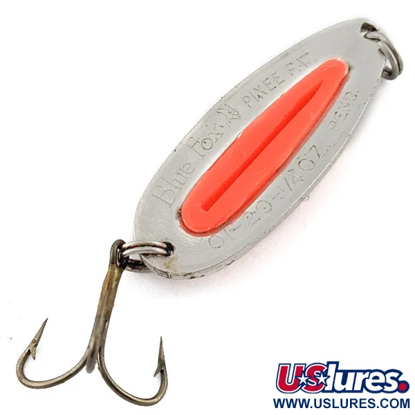 Vintage   Blue Fox Pixee, 1/4oz nickel/pink UV fishing spoon #19894