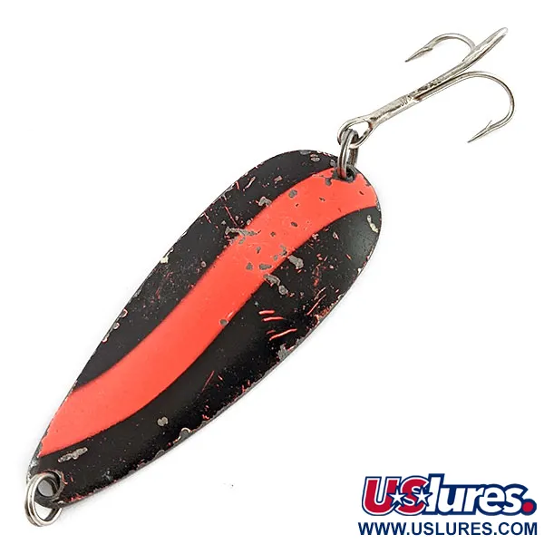 Vintage Worth Chippewa Steel Spoon, 1/2oz black/nickel/red fishing spoon #19895