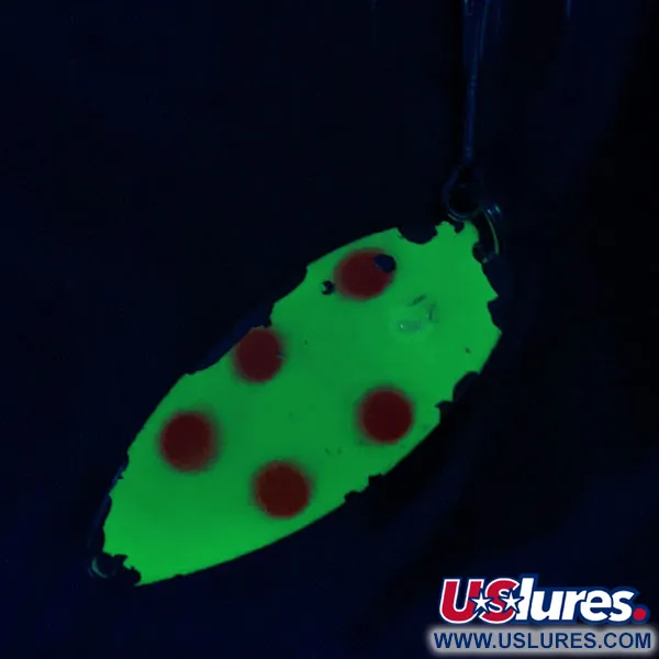 Vintage  Seneca Little Cleo (Hula Girl) UV, 3/4oz nickel/yellow/red UV fishing spoon #19927