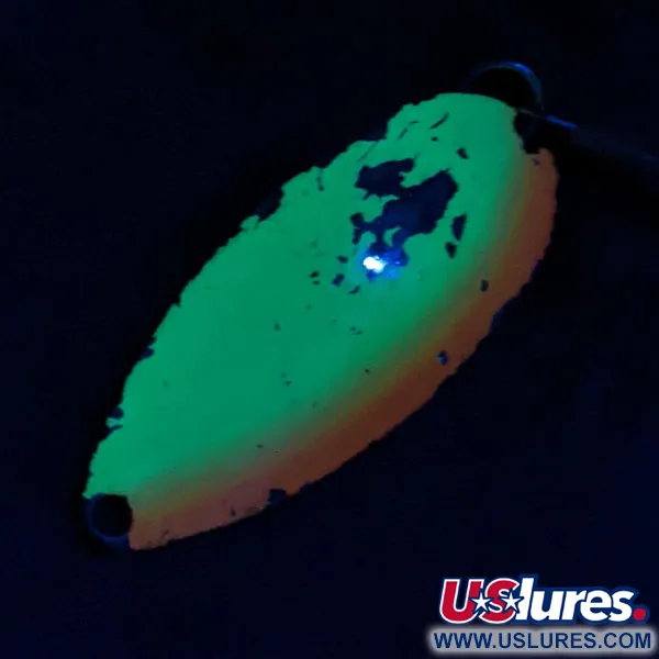 Vintage Seneca Little Cleo (Hula Girl) UV, 2/3oz nickel/yellow/orange UV fishing spoon #19928