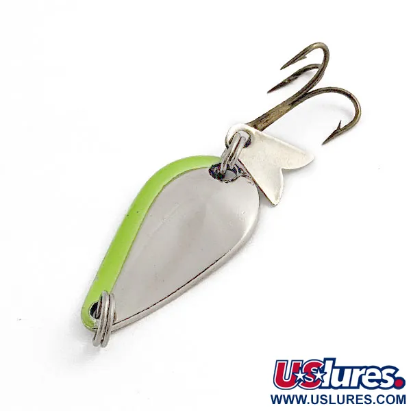 Vintage Acme K.O. Wobbler, 1/8oz nickel/green fishing spoon #19937