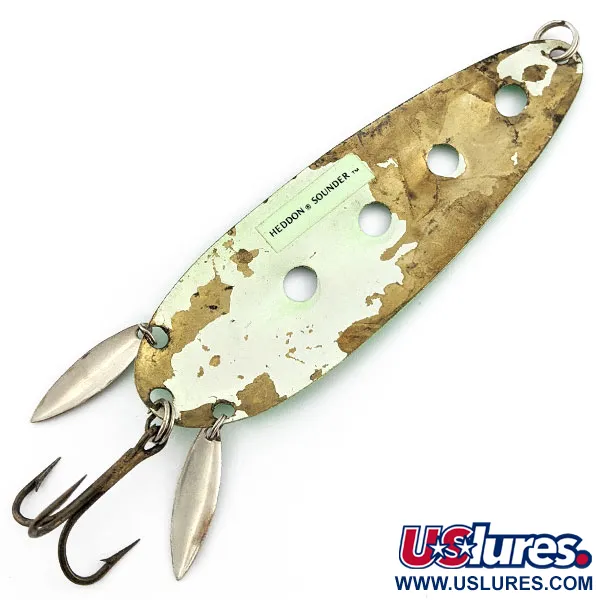 Vintage   Heddon Sounder UV, 2/3oz green/brass/white UV fishing spoon #19980
