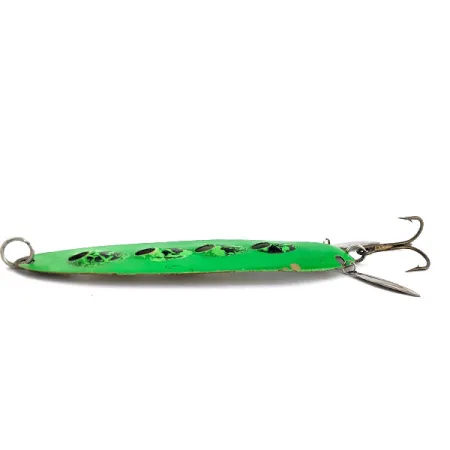 Vintage Heddon Sounder UV, 2/3oz green/brass/white UV fishing spoon #19980