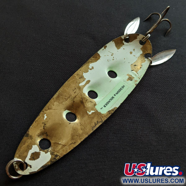 Vintage   Heddon Sounder UV, 2/3oz green/brass/white UV fishing spoon #19980