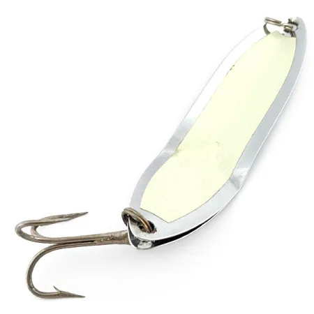 Vintage Happiness Is bait Marek-L-Lure by H.i UV, 2/3oz nickel/white UV fishing spoon #19992