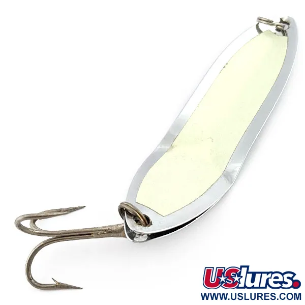 Vintage Happiness Is bait Marek-L-Lure by H.i UV, 2/3oz nickel/white UV fishing spoon #19992