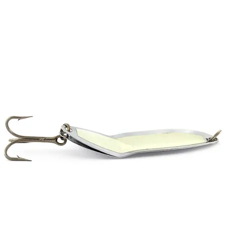 Vintage Happiness Is bait Marek-L-Lure by H.i UV, 2/3oz nickel/white UV fishing spoon #19992