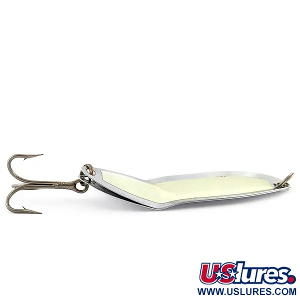 Vintage Happiness Is bait Marek-L-Lure by H.i UV, 2/3oz nickel/white UV fishing spoon #19992