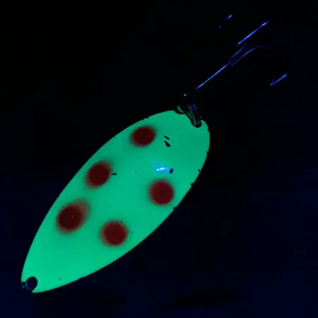 Vintage Seneca Little Cleo (Hula Girl), 3/4oz nickel/yellow/red UV fishing spoon #20040