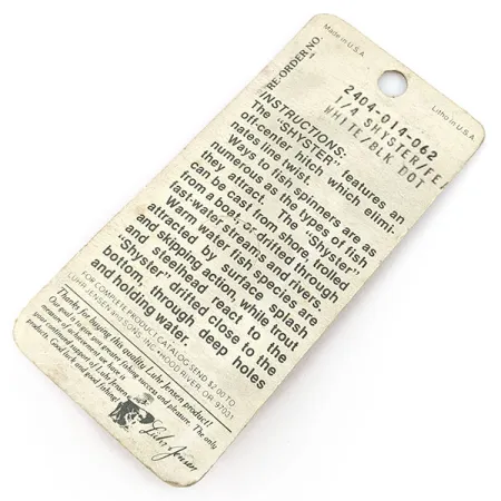 Vintage Luhr Jensen Shyster, 1/4oz White/black dot spinning lure #20077