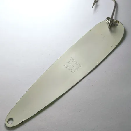 Vintage Lucky Strike, 3/8oz white/yellow/green UV fishing spoon #20087