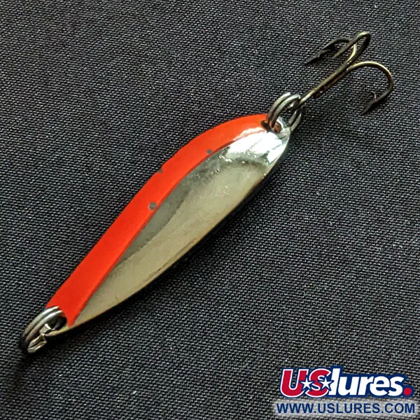 Vintage Acme Fiord Spoon, 1/4oz nickel/orange fishing spoon #20089