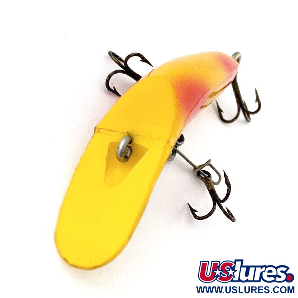 Vintage   Atlantic Lures Flathead, 1/8oz yellow red fishing spoon #20112